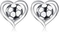 wholesale 925 Sterling Silver Soccer Ball in Heart Studs Sporty Game Earrings Gift for Her-Soccer