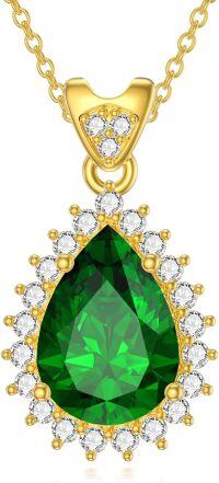 wholesale 18K Gold Plated 925 Sterling Silver May Birthstone Green Emerald Pendant Necklace-Style 1