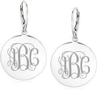 wholesale Sterling Silver Engraved Disc Monogram Earrings Personalized Birthday Gifts for Women-White Sterling Silver