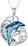 wholesale 925 Sterling Silver Blue Crystal Dolphins Pendant Necklace Gift for Women Girls Mom Girlfriend-0-0