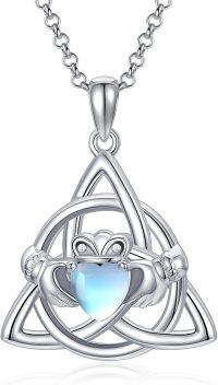 wholesale Sterling Silver Emerald Green Moonstone Irish Claddagh Necklace-Moonstone