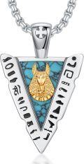 wholesale 925 Sterling Silver Turquoise and Gold Anubis Head Triangle Pendant Necklace - Ancient Egypt Jewelry-0-0