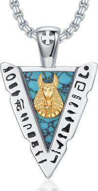 wholesale 925 Sterling Silver Turquoise and Gold Anubis Head Triangle Pendant Necklace - Ancient Egypt Jewelry-Anubis