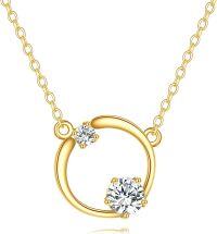 wholesale 14K Gold Cubic Zirconia Circle Pendant Necklace for Women-gold circle pendant necklace