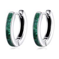 wholesale 925 Sterling Silver Black Crushed Stone Huggie Hoop Earrings for Women-Green Malachite