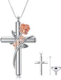 wholesale Sterling Silver Rose Cross Urn Necklace with Ashes for Human Pets Cremation Jewelry-MOM Personalized-MOM Non-personalized