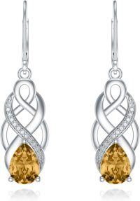 wholesale 925 Sterling Silver 12 Months Birthstone Celtic Knot Drop Leverback Earrings-Yellow Crystal