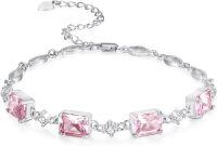 wholesale Sterling Silver Baguette Birthstone Bracelet for Women Mom Grandma-Pink