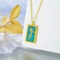 wholesale Turquoise 925 Sterling Silver Rectangle Pendant with Gold Plated Lotus OM Symbol Spiritual Amulet Necklace for Women and Men-0-2