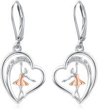 wholesale 925 Sterling Silver Heart-Shaped Ballerina Dangle Drop Earrings with Rose Gold Accents-07-Ballet
