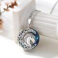 wholesale 925 Sterling Silver Blue Crystal Celtic Horse Head Knot Pendant Necklace-0-3
