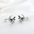 wholesale 925 Sterling Silver Celtic Moon Dragonfly Stud Earrings with Black Enamel and Cubic Zirconia - Irish  for Women-0-1
