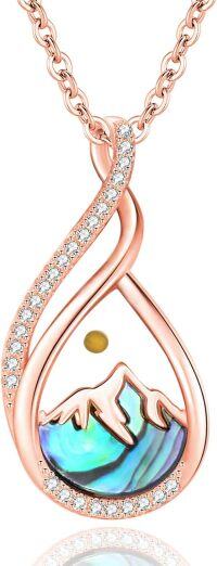 wholesale 925 Sterling Silver Abalone Shell and Citrine Mountain Pendant Necklace Christian Faith Jewelry-Rose Gold