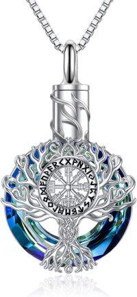 wholesale 925 Sterling Silver Tree of Life & Viking Urn Pendant Necklaces for Women and Men - Blue Crystal s-Viking Urn