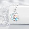 wholesale 925 Sterling Silver Blue Crystal Heart Fox Pendant Necklace-0-1