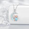 wholesale 925 Sterling Silver Blue Crystal Heart Fox Pendant Necklace-0-1
