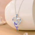 wholesale 925 Sterling Silver Heart-Shaped Mermaid with Purple Tail and Crystal Accents Pendant Necklace-0-3