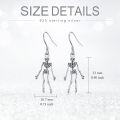wholesale 925 Sterling Silver Black Skull Skeleton Dangle Earrings for Women Gothic  4cm Long-0-3