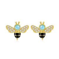 TOUPOP 925 Sterling Silver Cute Animal Stud Earrings Butterfly Bee Dinosaur Gifts-style_name:Bee