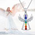 wholesale 925 Sterling Silver Rainbow Crystal Guardian Angel Wing Pendant Necklace for Women-0-1