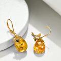 wholesale 925 Sterling Silver Honeycomb Bee Drop Earrings with Amber Crystals and Citrine Moonstones-0-2