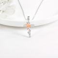 wholesale 925 Sterling Silver Floral Cross Pendant Necklace with Pink Carnation and White Lily Birthstone Charm for Women-0-2