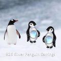 wholesale 925 Sterling Silver Penguin Stud Earrings with Blue Stone for Women and Girls-0-2