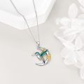 wholesale 925 Sterling Silver Sunflower and Hummingbird Crescent Moon Pendant Necklace-0-3