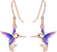 wholesale 925 Sterling Silver Purple Opal Hummingbird Dangle Drop Earrings for Women-Rose Gold
