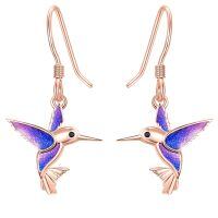 wholesale 925 Sterling Silver Purple Opal Hummingbird Dangle Drop Earrings for Women-Rose Gold