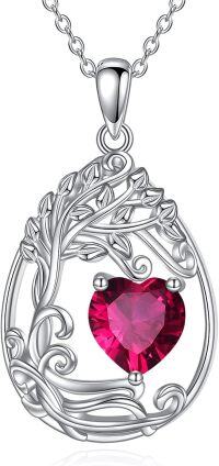 wholesale Sterling Silver Tree of Life Teardrop Pendant Gemstone Necklace-07-Jul-Ruby