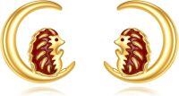 wholesale 14K Gold Moon Stud Earrings with Hedgehog Design - Animal Themed  for Her-Hedgehog Earrings