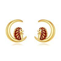 wholesale 14k Gold Red Enamel Hedgehog Crescent Moon Stud Earrings-Hedgehog Earrings