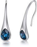 wholesale 925 Sterling Silver Blue Teardrop Crystal Drop Dangle Hook Earrings for Women Girls Minimalist  4cm Long-0-0