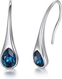 wholesale 925 Sterling Silver Blue Teardrop Crystal Drop Dangle Hook Earrings for Women Girls Minimalist  4cm Long-London Blue