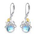 wholesale 925 Sterling Silver Octopus Drop Earrings With Blue Crystal And Gold Hat-0-0