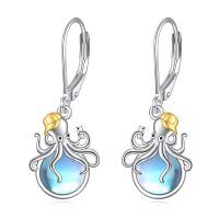 wholesale 925 Sterling Silver Octopus Drop Earrings With Blue Crystal And Gold Hat-Moonstone octopus Earrings