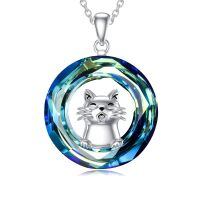 TOUPOP Sterling Silver Crystal Cat Pendant Necklace-undefined