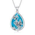 wholesale 925 Sterling Silver Teardrop Blue Stone Butterfly & Dragonfly Pendant Necklace for Women's Gifts-0-0