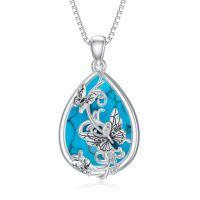 wholesale 925 Sterling Silver Teardrop Blue Stone Butterfly & Dragonfly Pendant Necklace for Women's Gifts-Butterfly-2
