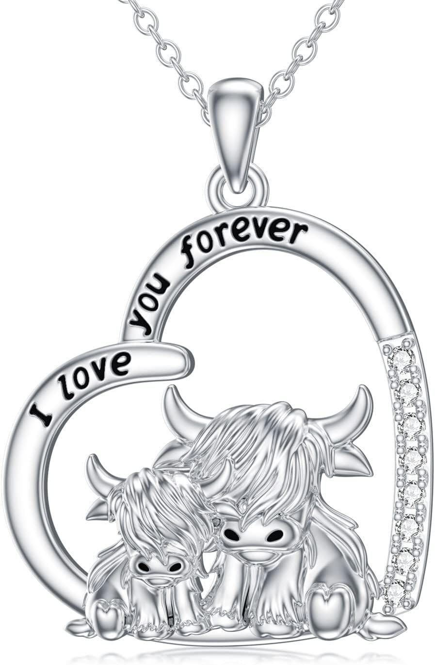 Sterling Silver Highland Cow Birthstone Necklace Jewelry Gifts for Women Girls-Two Highland Cow-Two Highland Cow