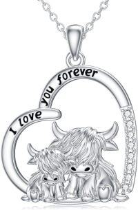 wholesale Sterling Silver Highland Cow Birthstone Necklace Jewelry Gifts for Women Girls-Two Highland Cow-Two Highland Cow