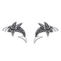 wholesale 925 Sterling Silver Tribal Shark Stud Earrings for Women and Men-Shark