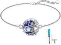wholesale 925 Sterling Silver Moon & Star Locket Bracelet with Blue Stone and Crystal Accents - Pet Cremation Keepsake Jewelry-B-Sun Moon Urn Bracelet
