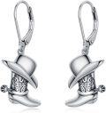 wholesale 925 Sterling Silver Platinum-Plated Cowgirl Boot & Hat Earrings with Abalone Shell - Western Bohemian Style Hypoallergenic Jewelry Gift for Women-0-0