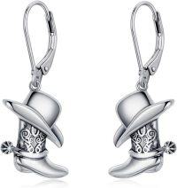 wholesale 925 Sterling Silver Platinum-Plated Cowgirl Boot & Hat Earrings with Abalone Shell - Western Bohemian Style Hypoallergenic Jewelry Gift for Women-Cowboy