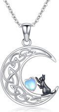 wholesale 925 Sterling Silver Moon Heart Cat Pendant Necklace for Women Gifts-0-0