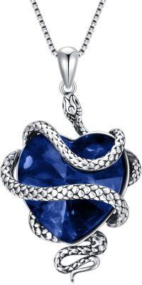 wholesale  Sterling Silver Heart Crystal Snake Necklace Birthstone Jewelry Gift for Women Wife Mom -sapphire