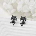 wholesale 925 Sterling Silver Hypoallergenic Cute Black Cat Stud Earrings-0-3
