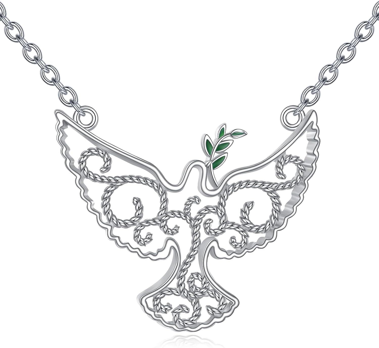 Sterling Silver Bird Filigree Pendant Necklace Dove Cardinal Hummingbird Phoenix Raven Women s Mother s Day Gift-DOVE B
